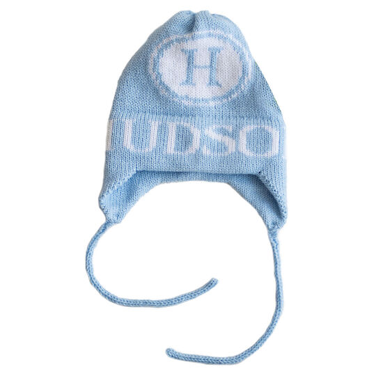 Initial Stamp Knit Hat with Earflaps